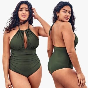 ➕ NWT Cupshe Olive Green Halter One Piece Swimsuit Size 3X